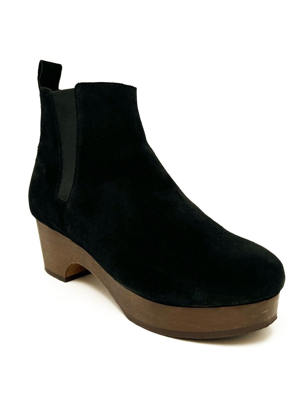 Andre Assous Sanaa Chelsea Boot Clog Black Suede Womens Size 9 Faux Shearling